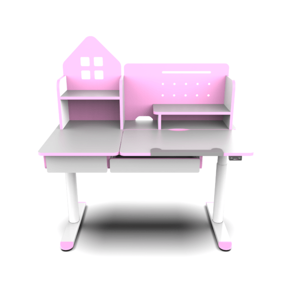 Height-Adjustable Kid's Desk in Pink with Smart Design and Storage Solutions - Ergonomic and Fun Workspace for Children